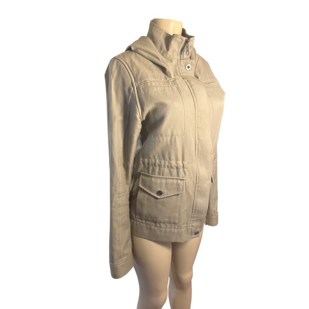 Women M Ibex Wool Cotton Trench Field Jacket Coat Adjustable Hooded Zip Cremini